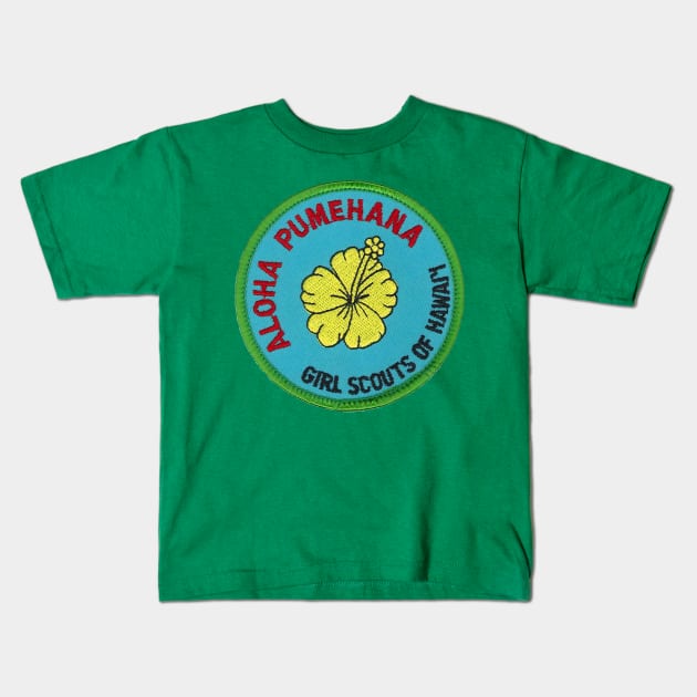 Aloha Pumehana Girl Scouts Patch Kids T-Shirt by HaleiwaNorthShoreSign